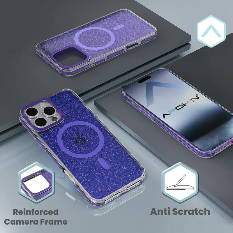 Capa Apokin para iPhone 17 Pro Max com Purpurina e MagSafe Prata - Imagem 4