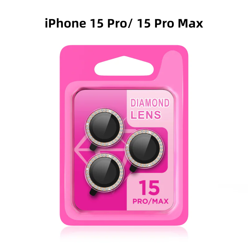 Protetor de Lentes Apokin Efeito Diamante para iPhone 15 Pro e 15 Pro Max Preto