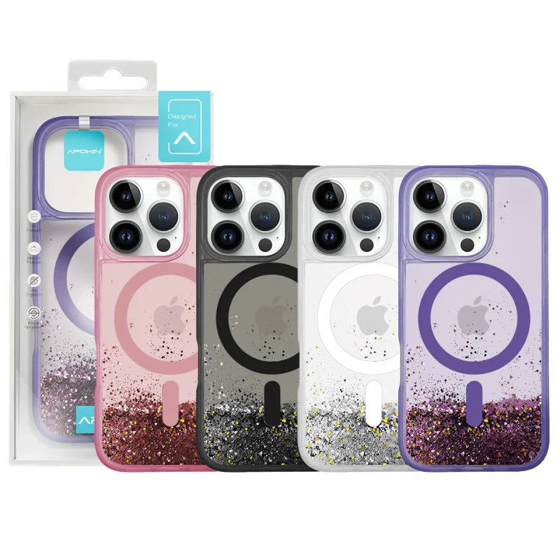 Capa Apokin para iPhone 14 Pro com Purpurina e MagSafe Lilás - Imagem 1