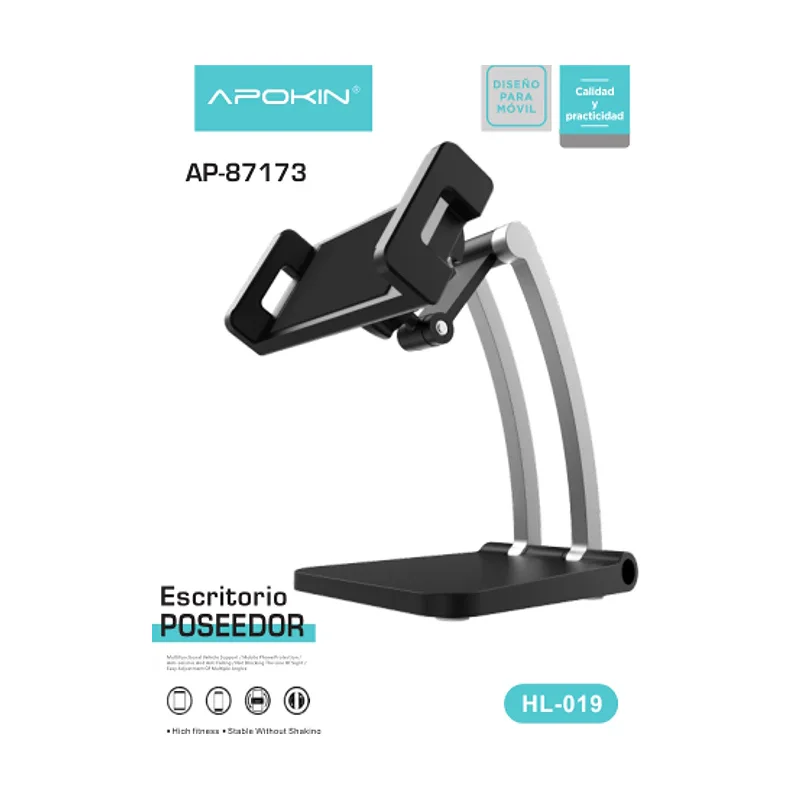 Suporte de Mesa Apokin HL-019 Giratório em Metal para Smartphone e Tablet Metálico - Imagem 2