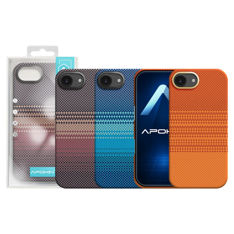 Capa Apokin para Apple iPhone 16e e 17e Fibra de Kevlar com MagSafe Variedade de cores