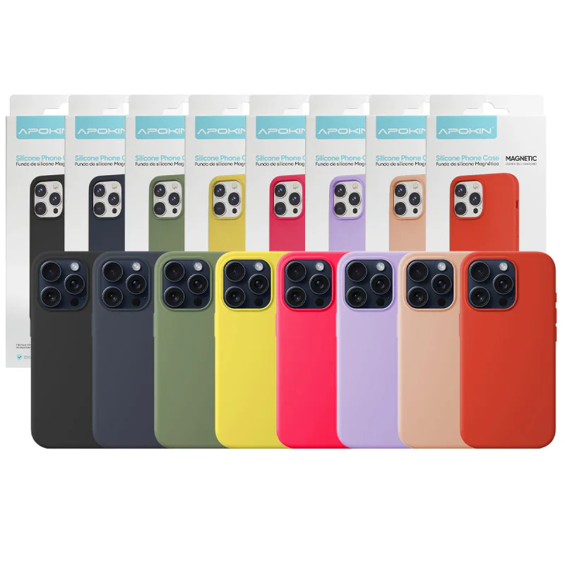 Capa Apokin para iPhone 15 Pro Silicone Líquido com MagSafe Azul Marinho