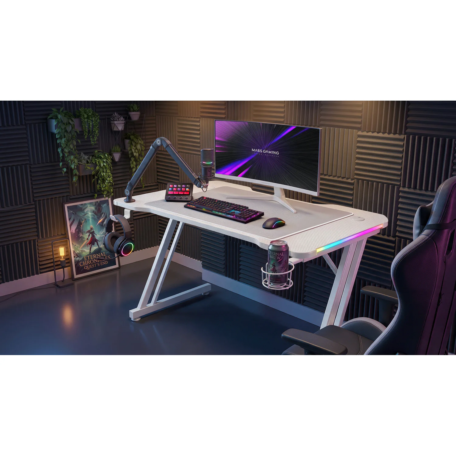 Secretária Gaming Mars Gaming MGD-A120RGB 120x60 cm com Iluminação RGB e Tapete XXL Branca - Imagem 10
