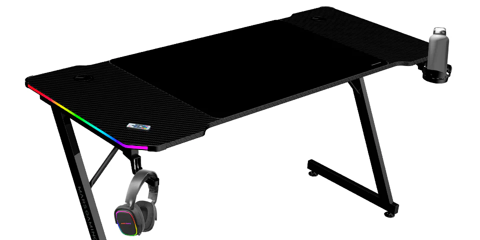 Secretária Gaming Mars Gaming MGD-X140RGB 140x60 cm com Iluminação RGB, Comando e Tapete XXL Preta - Imagem 4