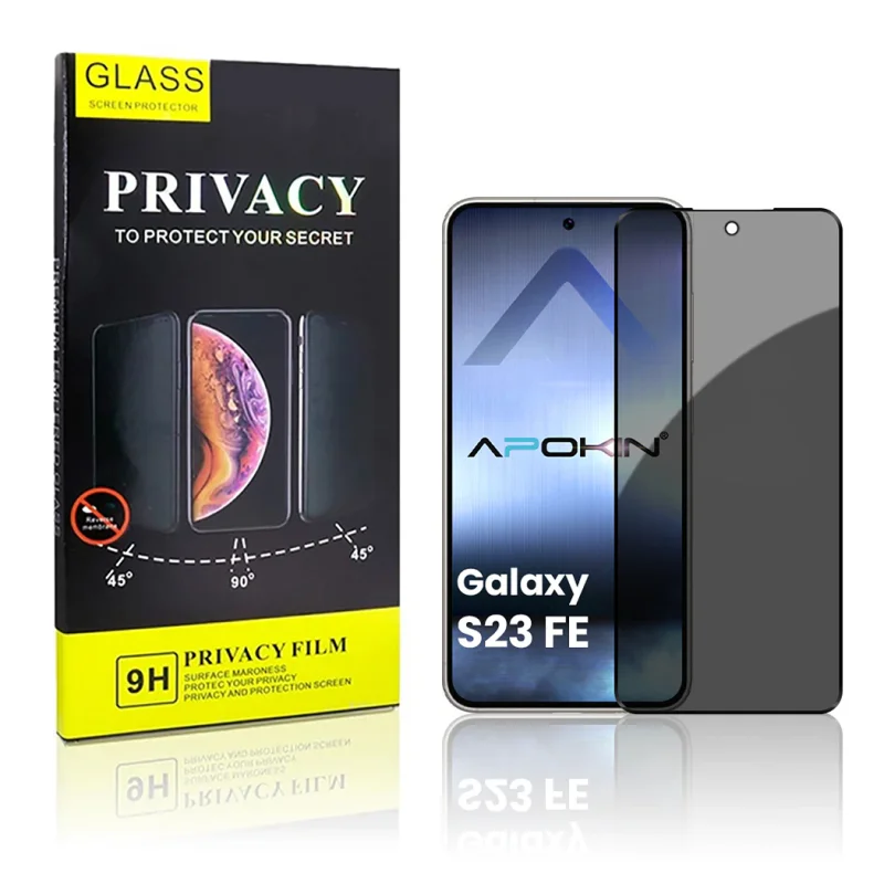 Película de Vidro Temperado 5D Curvado Apokin de Privacidade para Samsung Galaxy S23 FE Preto