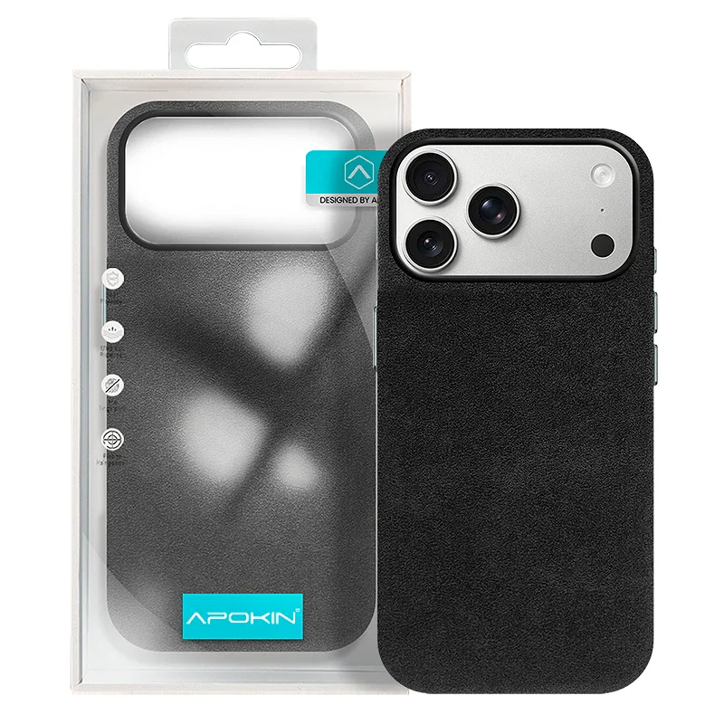 Capa Apokin Efeito Pele Alcantara para iPhone 17 Pro Max / 18 Pro Max Preto - Imagem 2