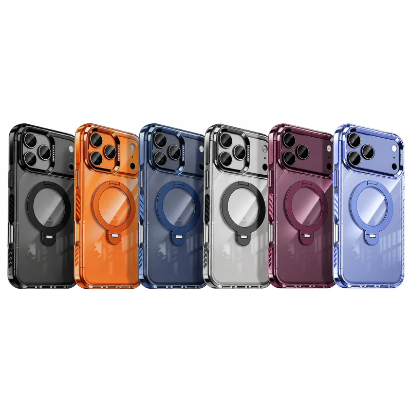 Capa Njoyny Phantom Armor com Suporte para iPhone 17 Pro Várias Cores Laranja - Imagem 1