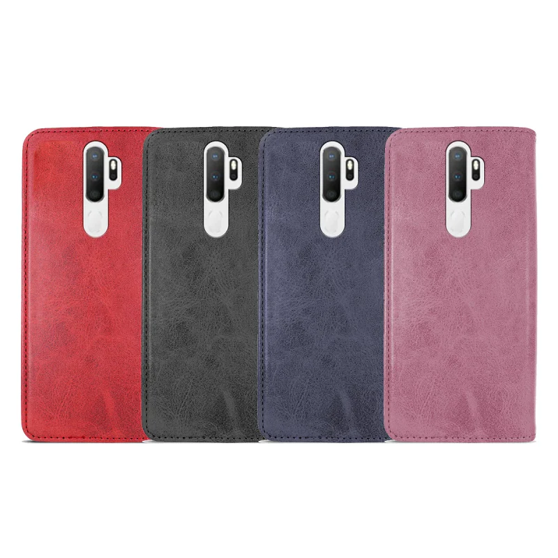 Capa com Tampa Apokin para Oppo A5 e A9 2020 com Porta-cartões Pele Sintética Azul