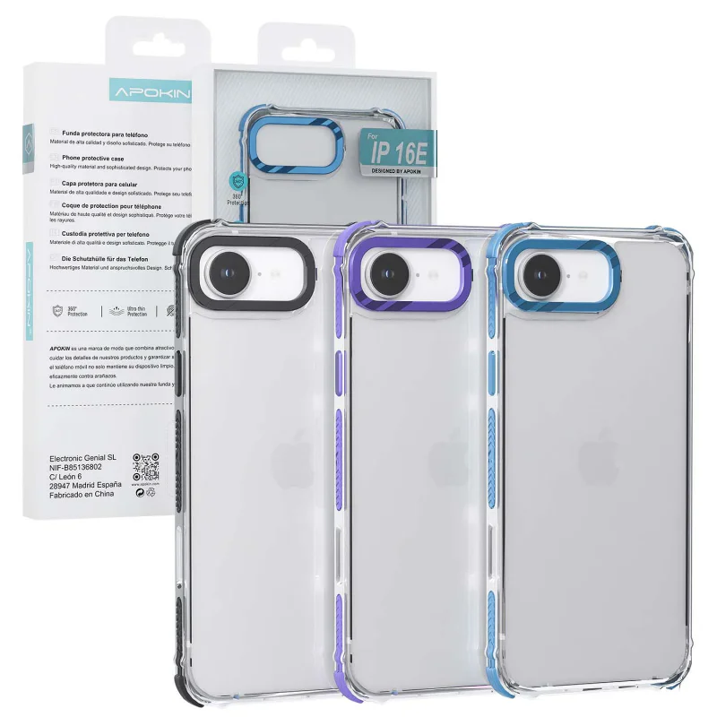 Capa Antichoque Apokin Rock Transparente para iPhone 16e e 17e Lilás