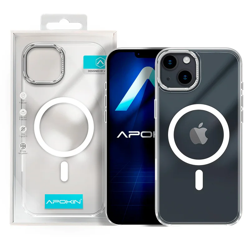 Capa Acrílica Apokin Puro Diamante para iPhone 13 e 14 com MagSafe Transparente