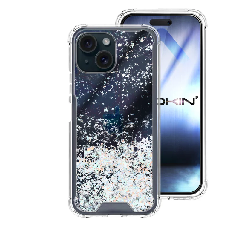 Capa Apokin para iPhone 15 Transparente em Gel com Glitter Branco - Imagem 5