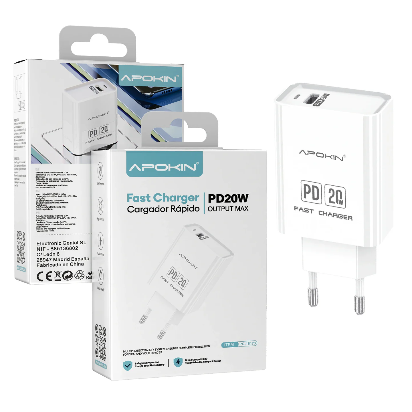 Carregador Rápido Apokin 20 W USB-C PD sem Cabo - Imagem 3