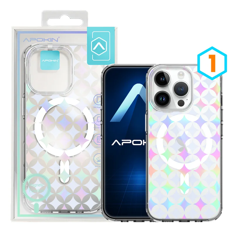 Capa Apokin para iPhone 14 Pro Max Metálica Iridescente com Desenhos e MagSafe 2 - Imagem 2