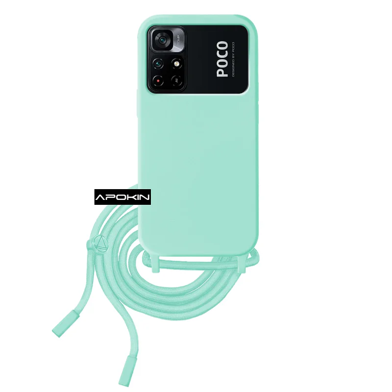 Capa Apokin de Silicone Suave com Cordão para Xiaomi Poco M4 Pro 5G Azul-turquesa - Imagem 2