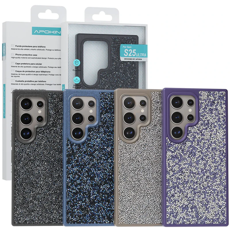 Capa Apokin para Samsung Galaxy S25 Ultra Silicone com Cristais Diamante Azul