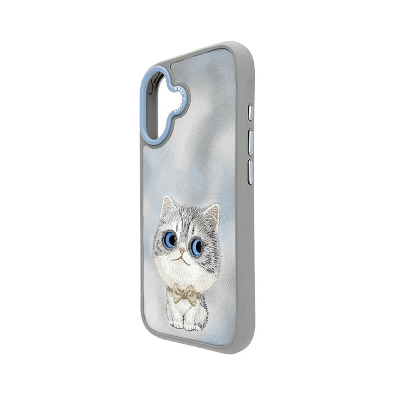 Capa Apokin Nimmy Big Eyes 2.0 Bordada para iPhone 16 Gato Cinzento - Imagem 3