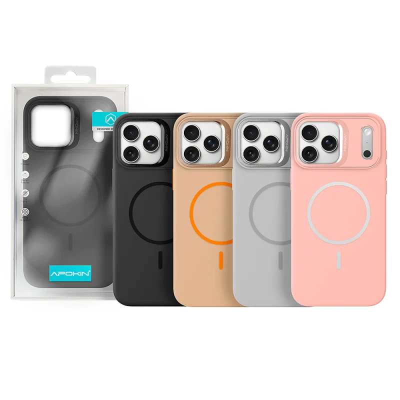 Capa Apokin iPhone 17 Pro Silicone Premium com MagSafe e Suporte Dourado