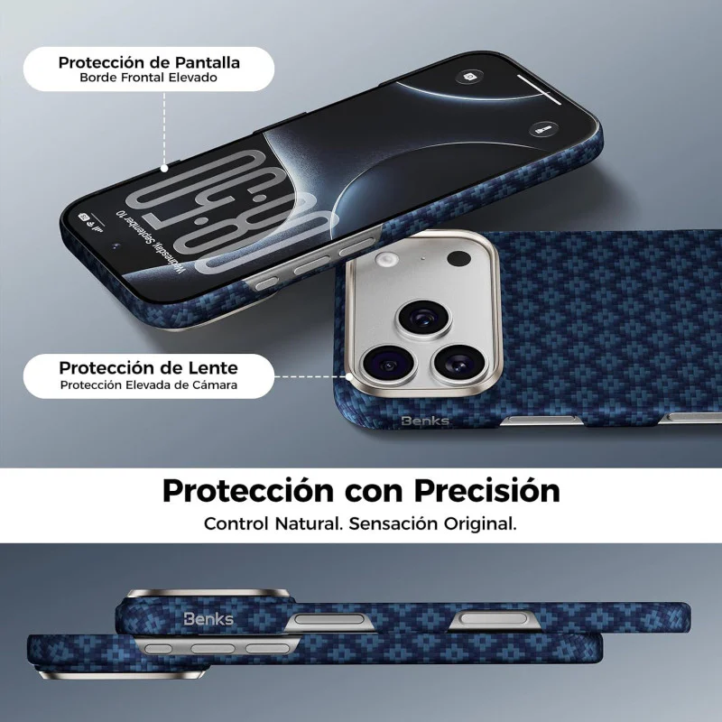 Capa Benks ArmorGrid Air C1 em Kevlar para iPhone 17 Pro Max e 18 Pro Max Azul - Imagem 3