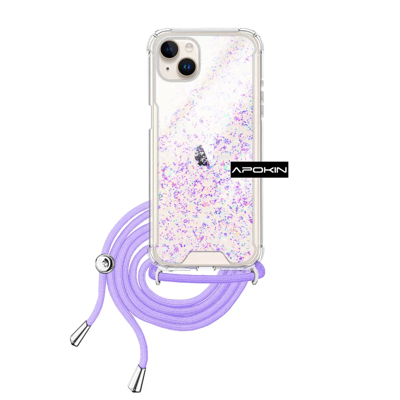 Capa Apokin para iPhone 13 Mini em Gel Transparente com Cordão Lilás - Imagem 2