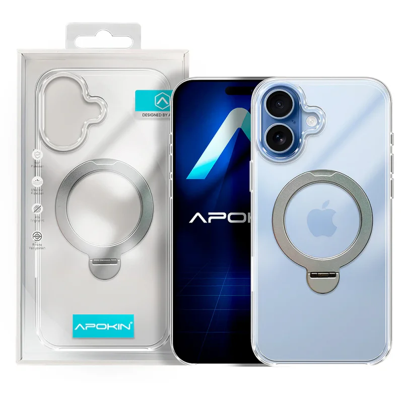 Capa Apokin Puro para iPhone 17 com Anel Giratório e MagSafe Transparente