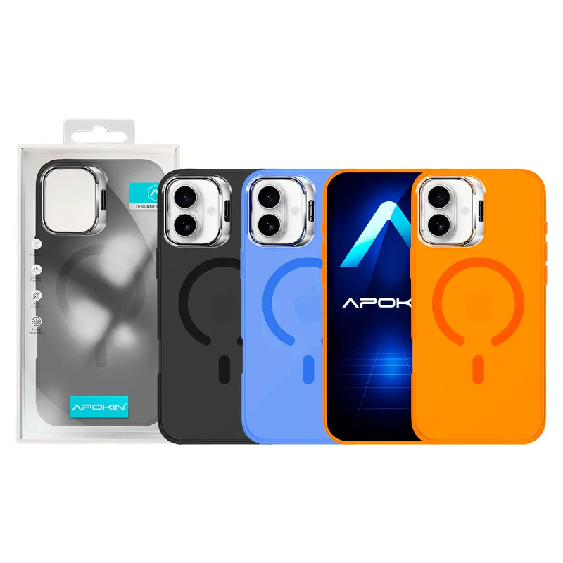 Capa Apokin para iPhone 17 Fumada com MagSafe e Suporte Laranja