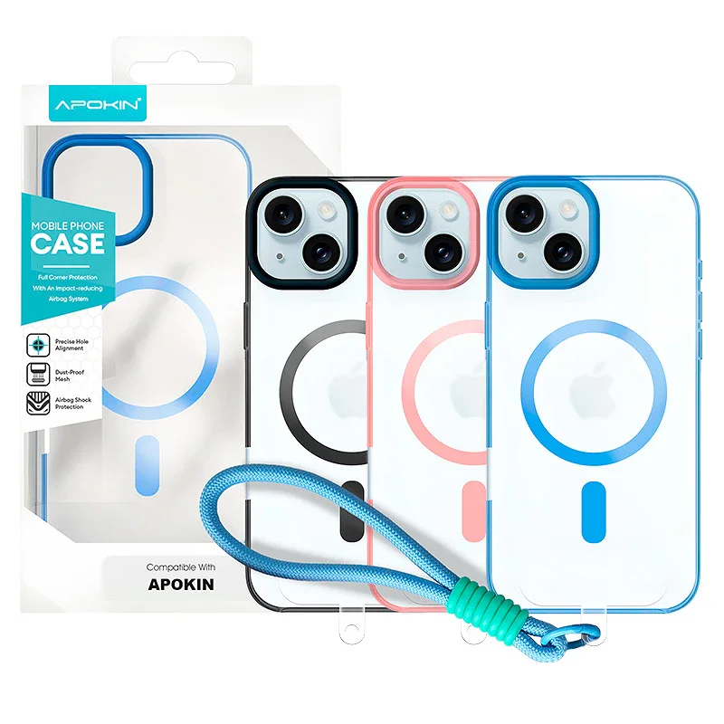 Capa de Silicone Apokin iPhone 13 e 14 com Correia e MagSafe Variedade de cores - Imagem 1