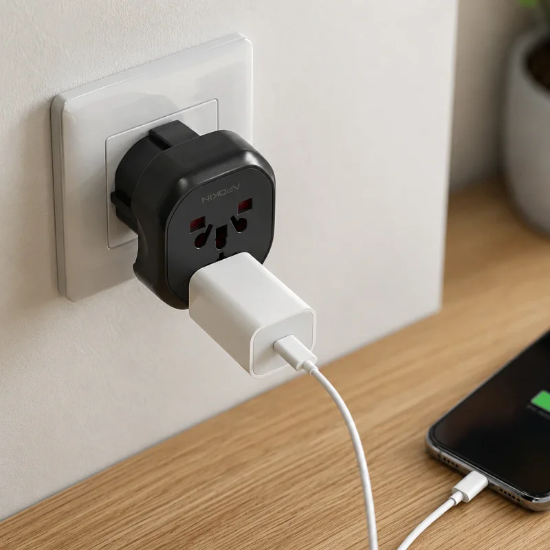 Adaptador de Tomada Universal de Viagem Apokin Internacional Preto - Imagem 4