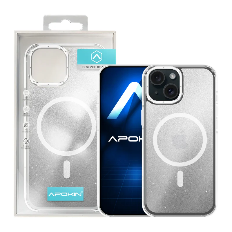 Capa Acrílica Apokin para iPhone 13 e iPhone 14 com Purpurina e MagSafe Preto - Imagem 3