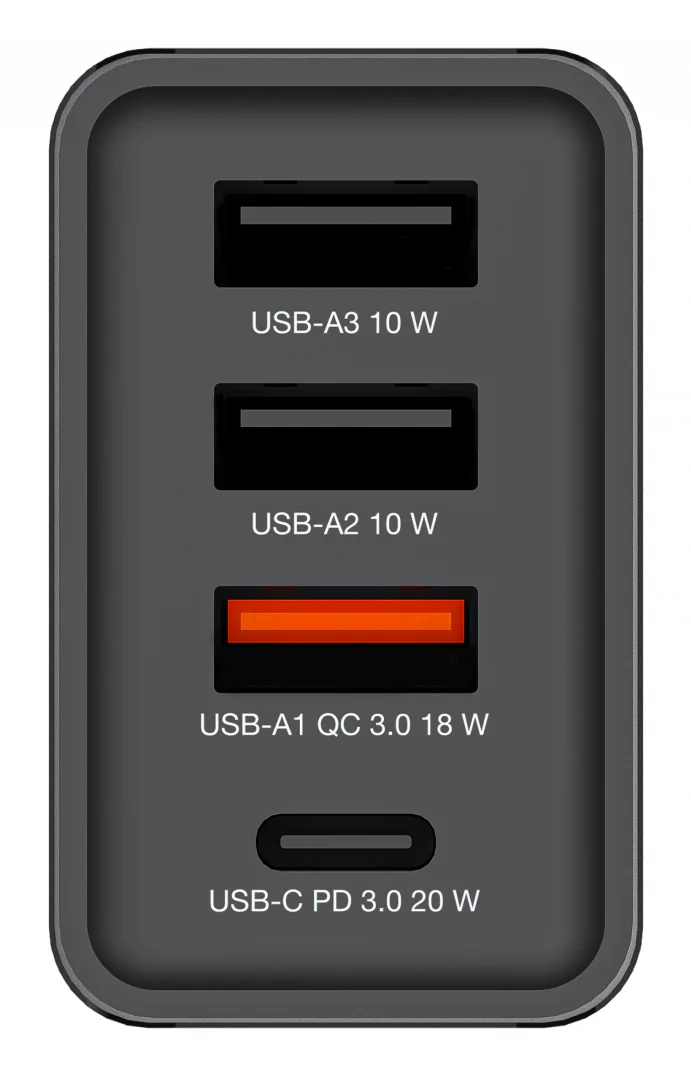Carregador de Parede Verbatim 30W 4 Portas 1x USB-C PD 20W 3x USB-A QC 3.0 Preto - Imagem 4