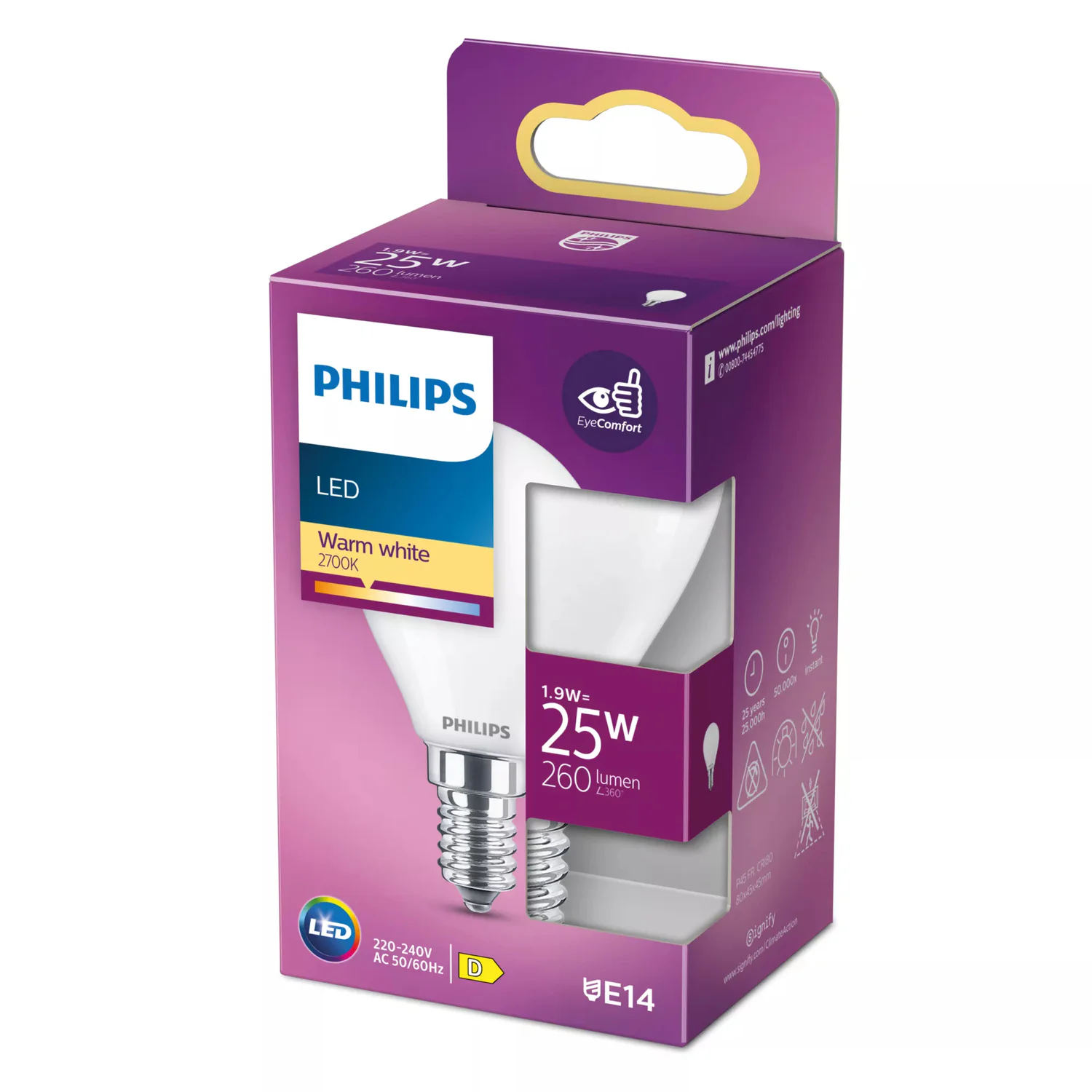 Lâmpada LED Philips Esférica P45 E14 25W 260 lm Branco Quente 2700K Fosca - Imagem 3