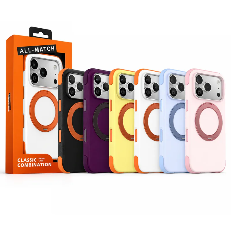 Capa de Silicone Líquido Apokin para iPhone 17 Pro All-match com Suporte Giratório MagSafe Rosa