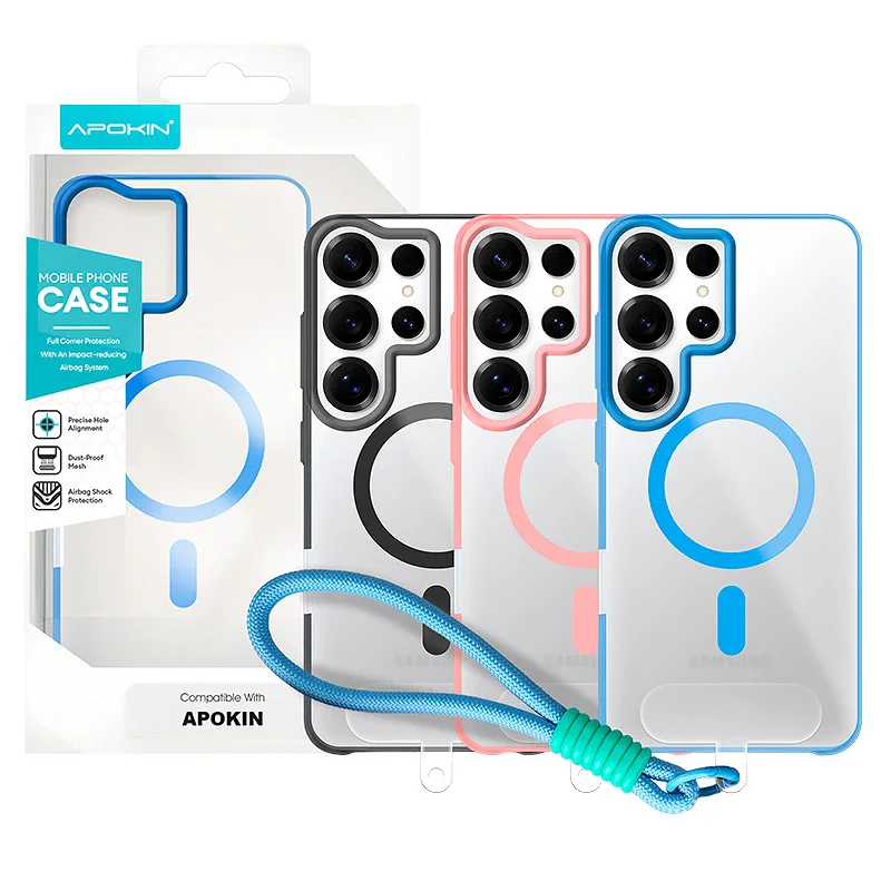 Capa Apokin para Samsung Galaxy S25 Ultra em Silicone com Correia e MagSafe Rosa