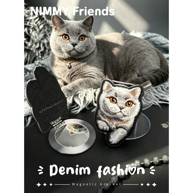 Suporte Magnético Apokin Nimmy Friends em Ganga com Bordado Gato Preto - Imagem 2