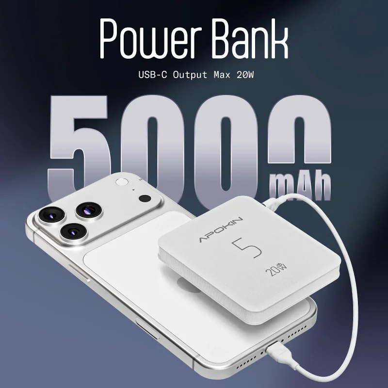 Powerbank Apokin 5000 mAh Carregamento Rápido 20 W Branco - Imagem 2