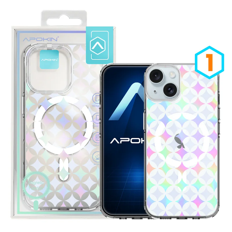 Capa Apokin para iPhone 15 Iridescente Metalizada com Desenhos e MagSafe 2 - Imagem 2