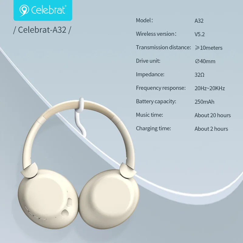 Auscultadores Bluetooth Celebrat A32 Apokin Branco - Imagem 2