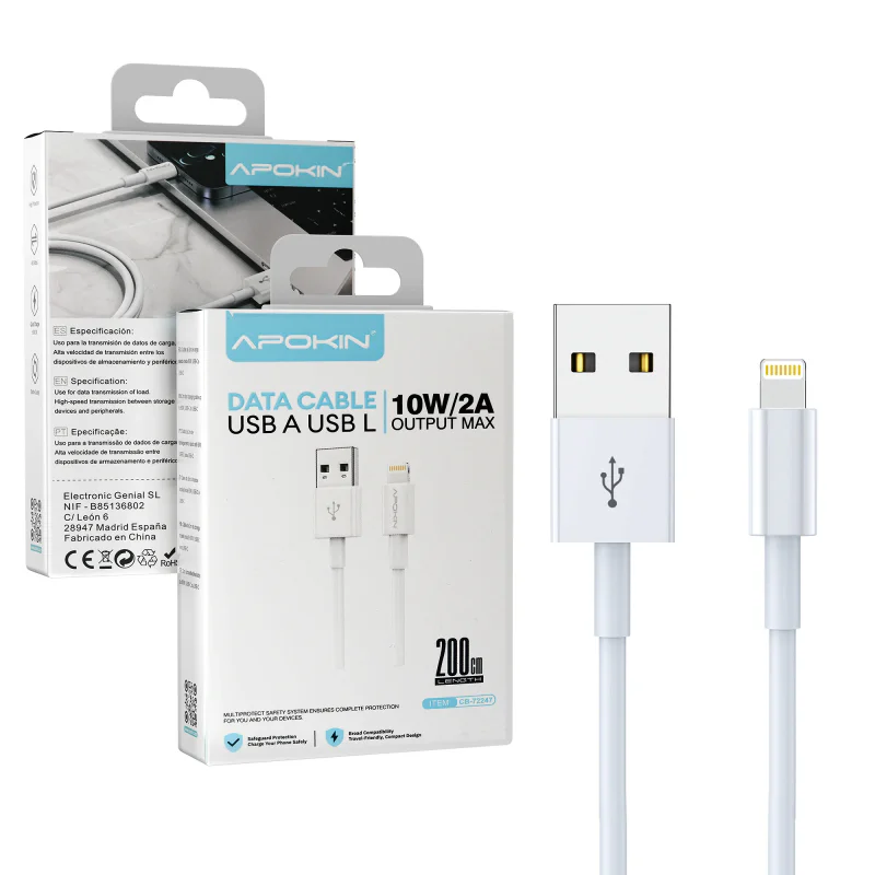 Cabo USB Apokin USB-A para Lightning 2 m Branco
