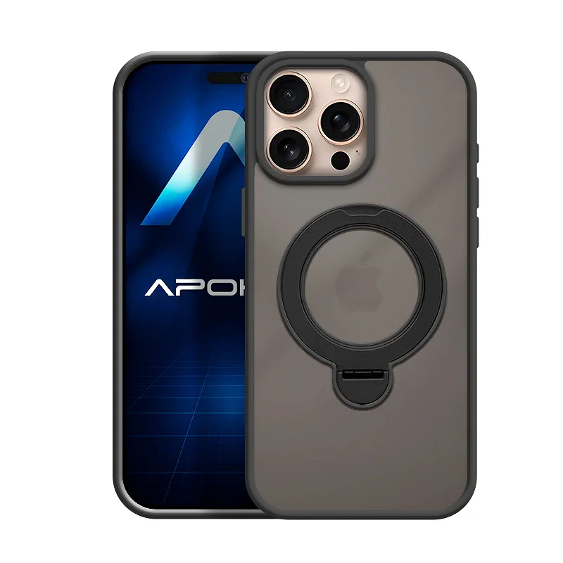 Capa Fumada com Suporte Giratório Apokin para iPhone 16 Pro Preto - Imagem 1