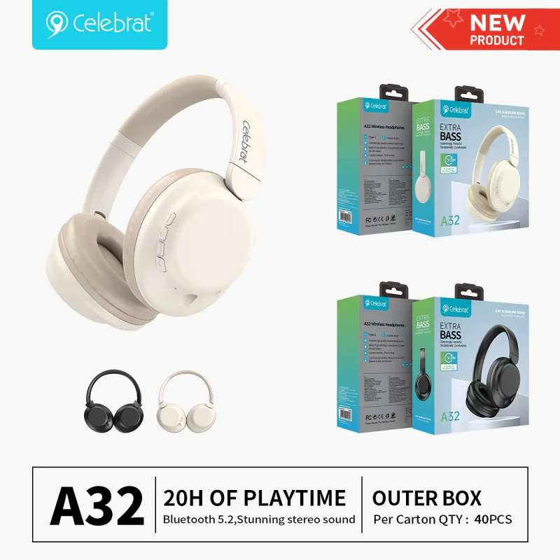 Auscultadores Bluetooth Celebrat A32 Apokin Branco - Imagem 5