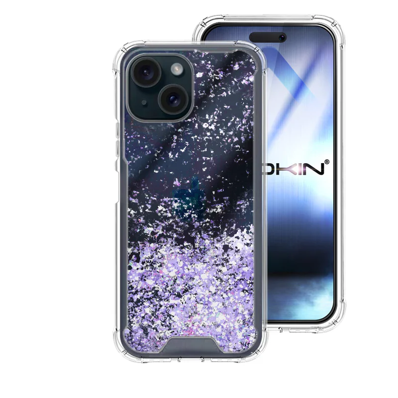 Capa Apokin para iPhone 15 Transparente em Gel com Glitter Branco - Imagem 2
