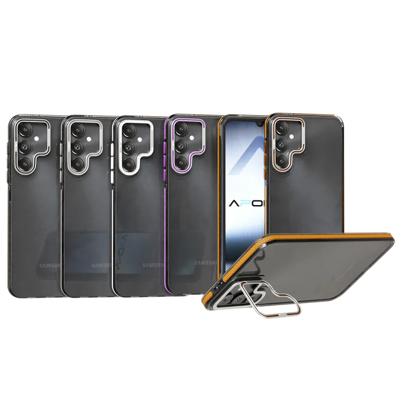 Capa Apokin Samsung Galaxy S24 Acrílica Rebordo em Silicone com Suporte e Cobertura de Câmara Lilás - Imagem 1