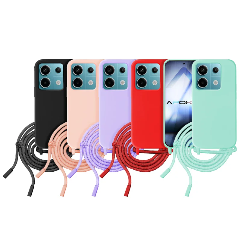 Capa Apokin com Cordão para Xiaomi Redmi Note 13 Pro 5G Silicone Lilás