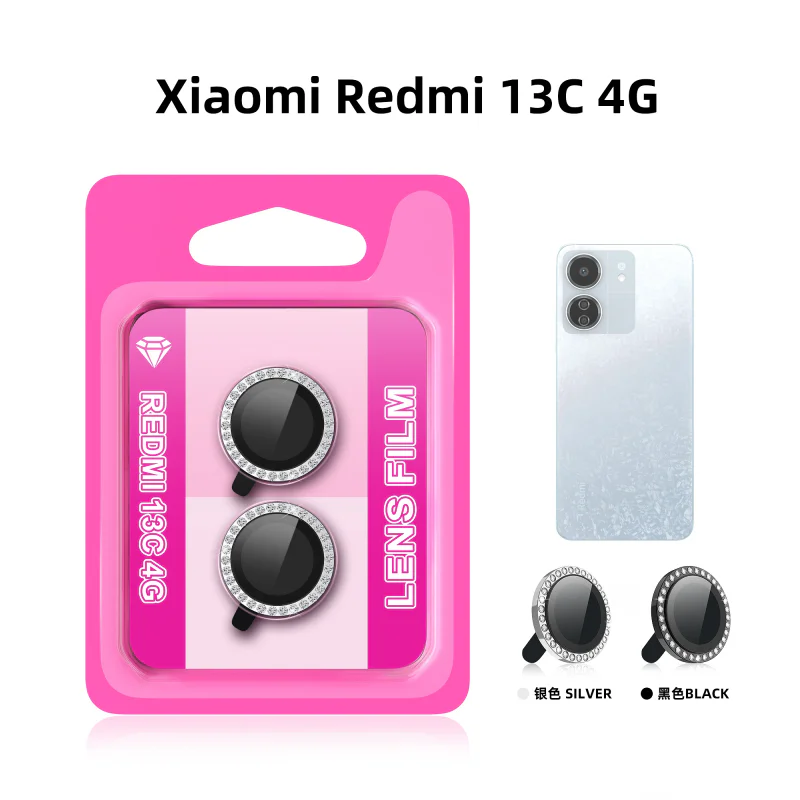 Protetor de Lentes Apokin para Xiaomi Redmi 13C Efeito Diamante Preto - Imagem 2