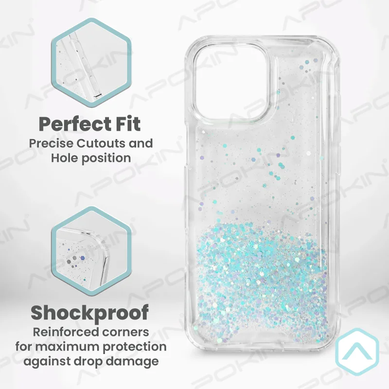 Capa de Gel Transparente Apokin com Purpurina para Oppo Reno 14F Azul Turquesa - Imagem 3