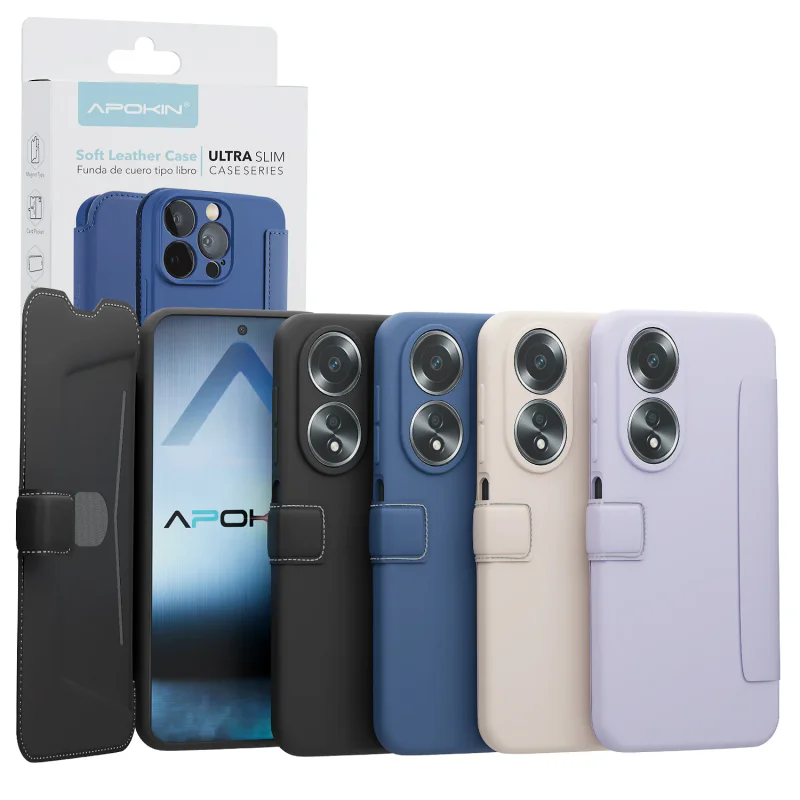 Capa de Silicone com Efeito Couro Apokin para Oppo A78 e A58 Variedade de Cores