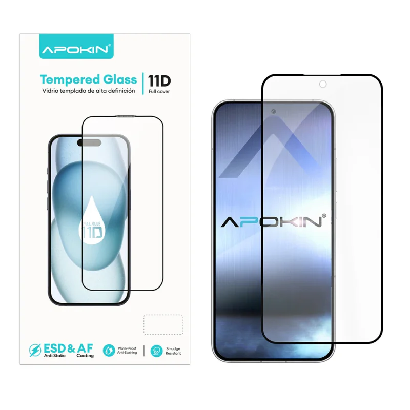 Película de Vidro Temperado Apokin para Oppo Reno 13 5G / Reno 14 / Reno 14F Full Glue 11D Curvo Preto