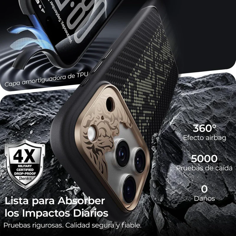 Capa Benks Knight Pro Y3 para iPhone 18 Pro Max Antichoques em Kevlar Preto - Imagem 3