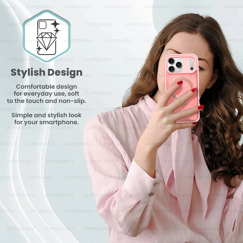 Capa Apokin para iPhone 15 Pro Fumada com Suporte Giratório Variedade de cores - Imagem 3