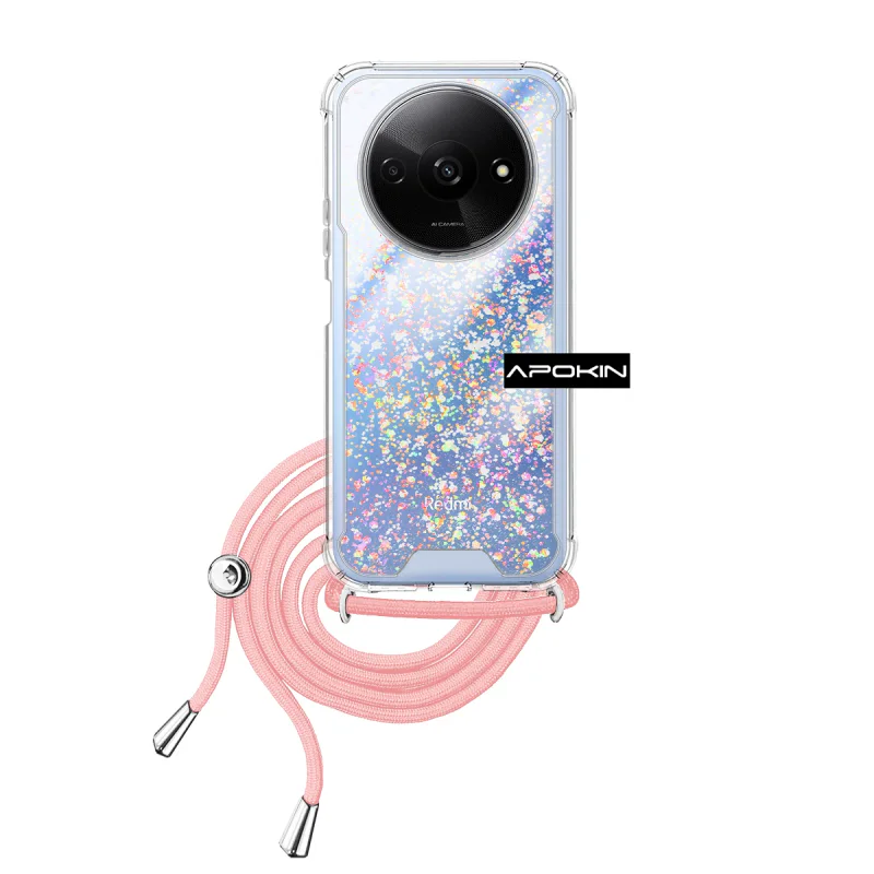 Capa Apokin para Xiaomi Redmi A3 em Gel Transparente com Cordão Azul Turquesa - Imagem 4