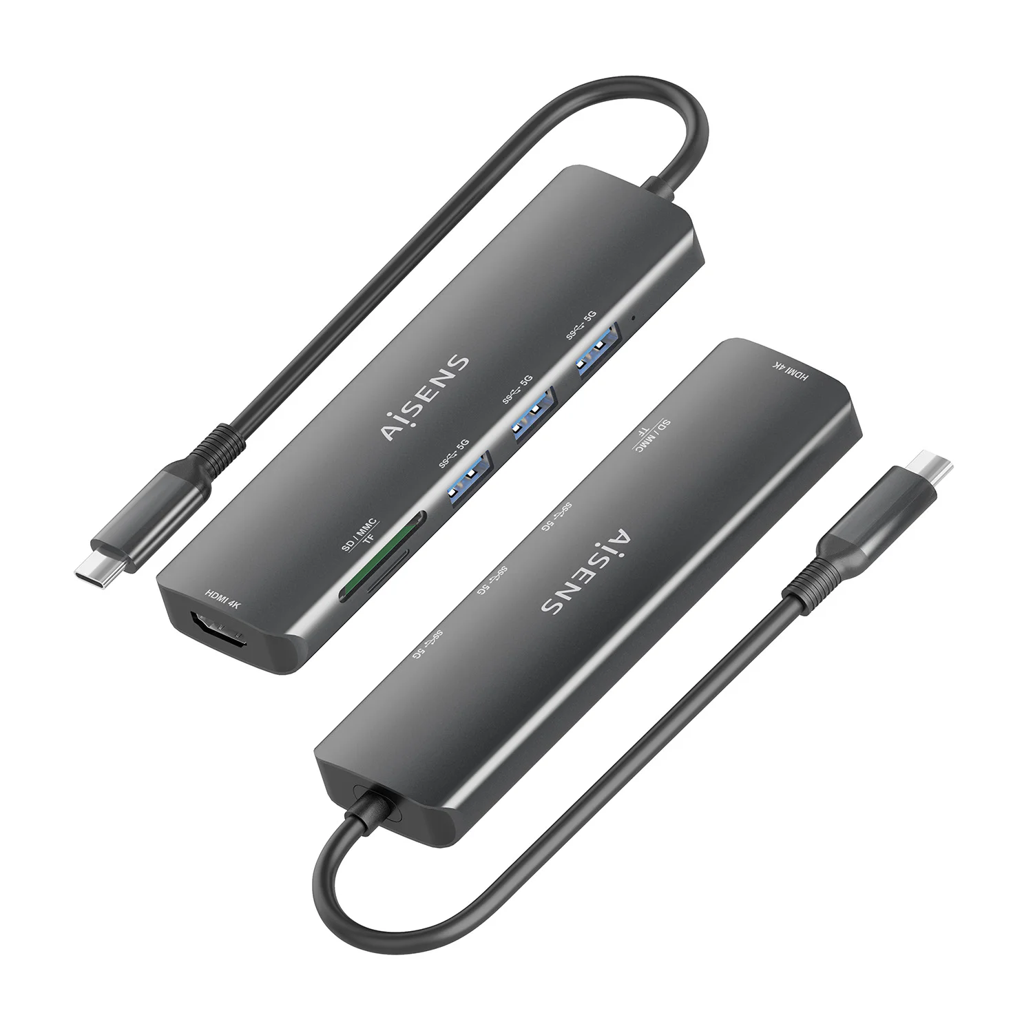Dock USB-C Aisens ASUC-6P024-GR 1x HDMI 4K 3x USB 1x Leitor de Cartões Cinzento - Imagem 3